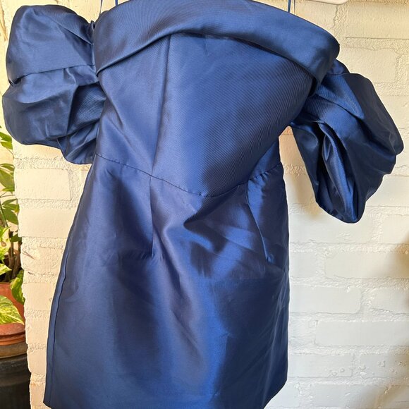 NWT Blue satin material formal off the shoulder mini dress - Picture 7 of 8